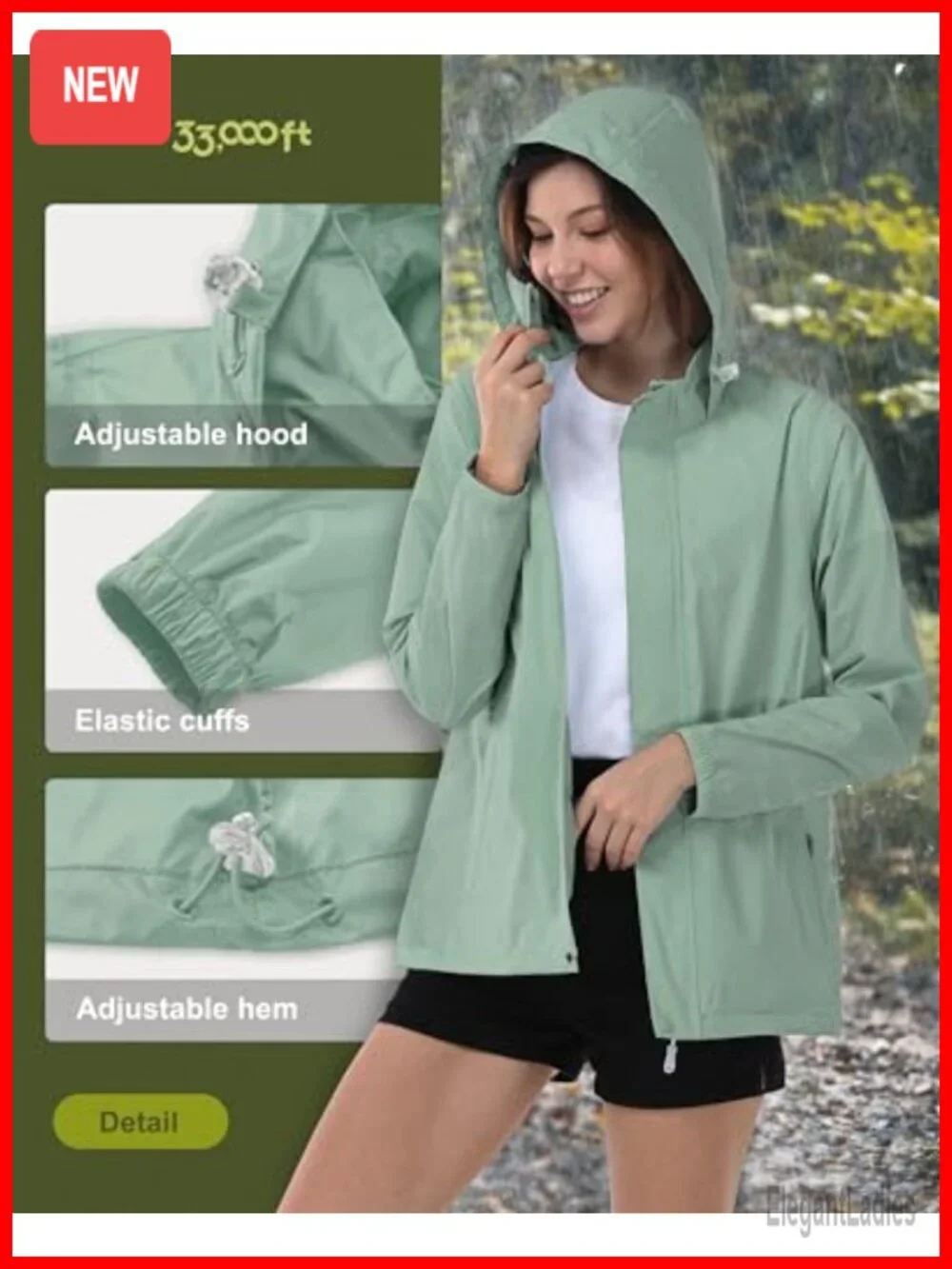 Waterproof Lightweight Packable Rain Jacket with Hood